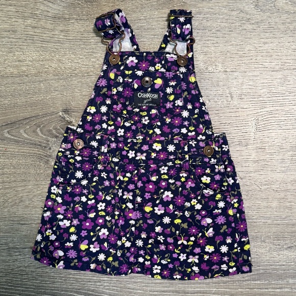 OshKosh B'gosh Other - Oshkosh denim Overall Dress Jumper floral purple 6 months